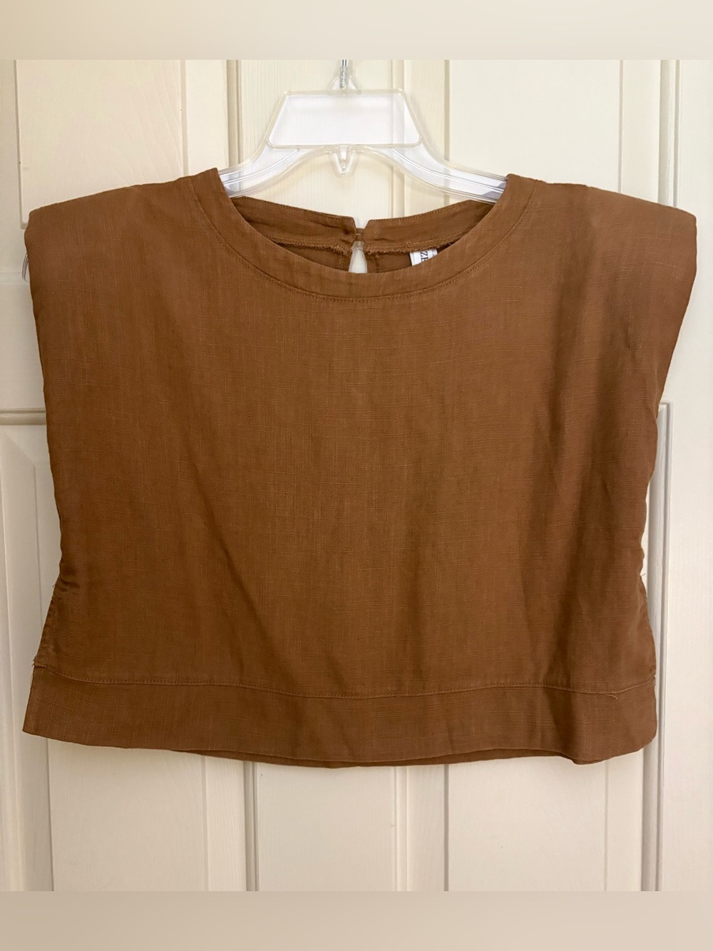 NWOT Zenana Size Large Brown Women's Crop Top with Cap-Sleeve